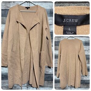 J. Crew Open Front Long Cardigan Sweater Blazer Camel Longline Women’s L